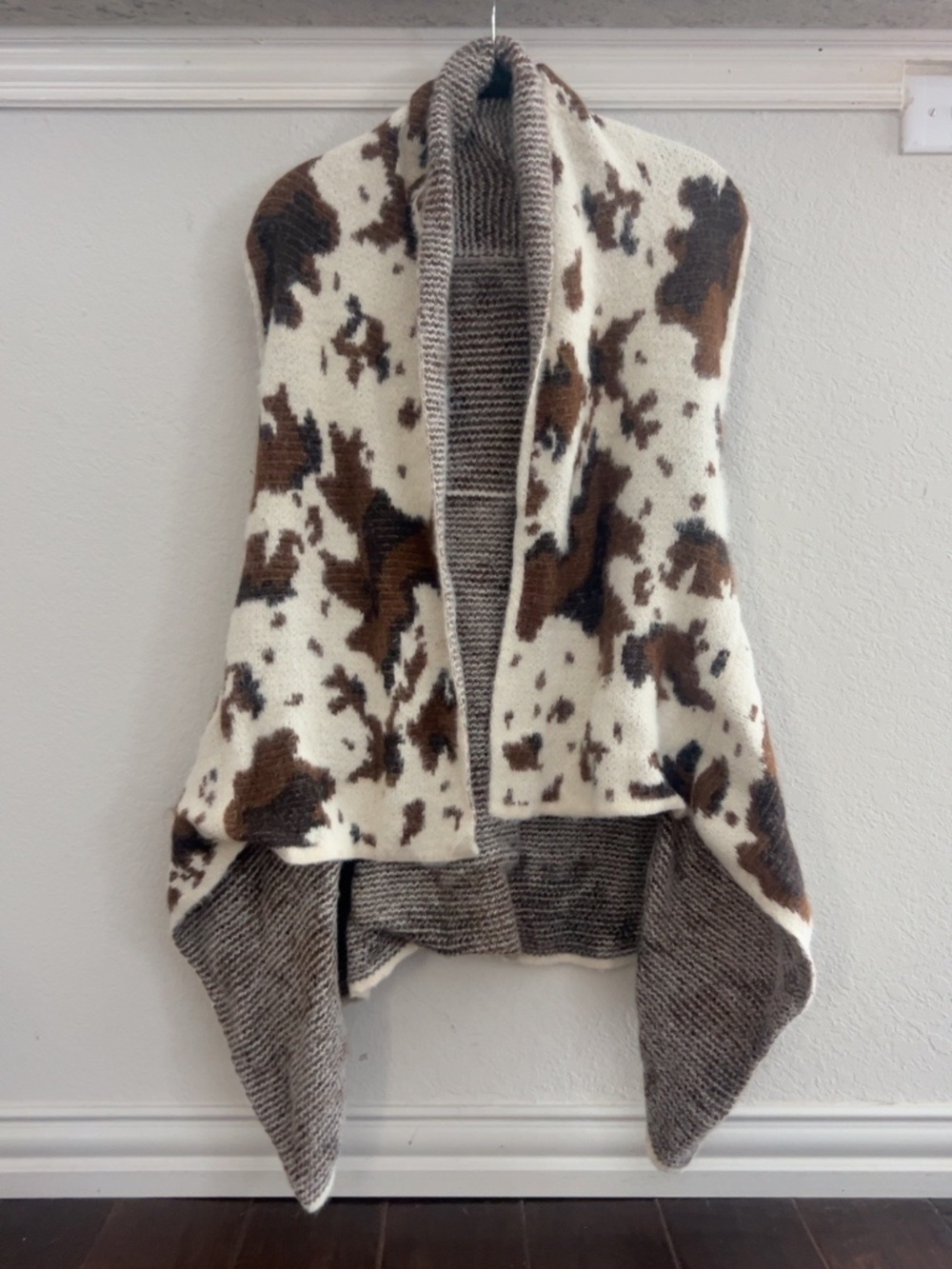 Cow Print Open Front Sweater Vest Poncho One Size Western